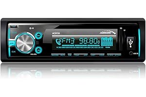 ‎AUDIOCORE Audiocore AC9720 Profesjonalne Radio Samochodowe z Bluetooth, Jack i USB, Uniwersalne Radio Samochodowe 7 Kolorów Podświetlenia, Radio do Samochodu z Pilotem Zdalnego Sterowania, Radio do Auta