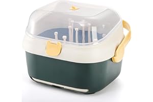 Kingrol Estante de secado de biberones con cubierta para viajes de cocina en casa, organizador de almacenamiento de botellas de gran capacidad con agujeros de drenaje para botellas, tetinas, tazas,