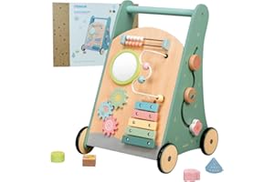 MERKAN Children's Runner, Wooden Runner for Children, 3 in 1, Workshop Children's Pöcher with Accessories, Rider, Sorter, Walking Trolley, Pastel Colours