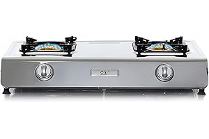 NJ THE RIGHT CHOICE NJ NSD-2 Portable Gas Stove 2 Burner - Wok Burner Ring Indoor Gas Cooker LPG Gas Hob Cooktop Stainless Steel Efficient Tabletop for Caravan Home Kitchen Camping Garden Catering