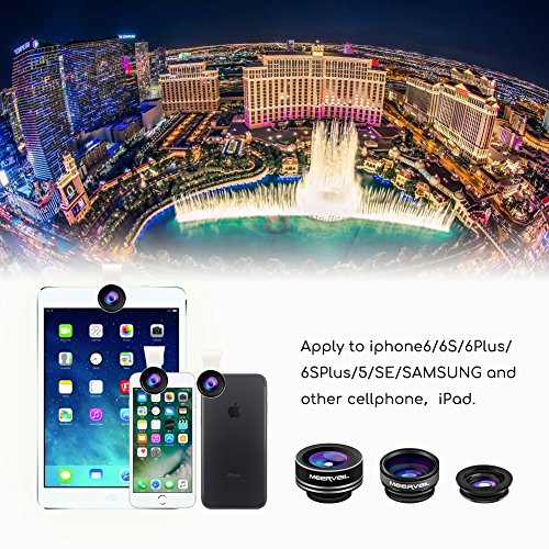 Meerveil Fisheye Lente Smartphone, Mini 3 in 1 Clip-on, Lente Fisheye Suprema 180 Gradi, Lente Grandangolo 0.67X, Lente Macro 10X, per iPhone6/6s/7/8, Samsung, Huawei, e altri cellulari