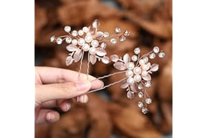 Zoestar Horquillas para el pelo de novia de boda, accesorios para el cabello con perlas de cristal de oro rosa, accesorios para el cabello para mujeres y niñas (paquete de 2)