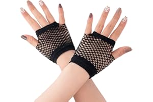 HD Novelty Fingerless Fishnet Gloves for Women & Girls | Stretchy Black Mesh 80s Retro Vintage Gloves | Dance, Disco, Diva Costume Party Accessories