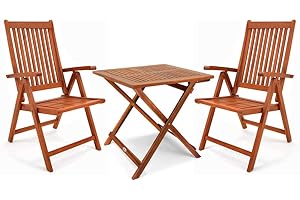 CASARIA® Juego de Muebles Balcón Set 3 Pzs Mesa 2 Sillas Plegables Conjunto Jardín Terraza Exterior Madera