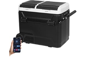 Fullwatt 60L Car Refrigerator with APP Control Portable Compressor Car Fridge Freezer 12/24v Electric Cooler with Telescopic Handle for Camping, Road Trip, Picnic, Cool Box, Down to -20℃