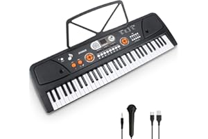 RENFOX Teclado Piano 61 Teclas Teclado de Piano Portátil Principiantes Teclado electrónico piano Con Atril, Micrófono