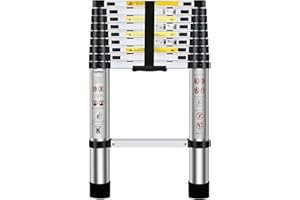 EOXCIIU Telescopic Ladder 2.9m/9.5ft, Extendable Ladder Aluminium Portable, Adjustable Step, Non-Slip Feet, Max Load 150kg, for Lofts, Home Maintenance, Warehouse Organisation, etc.
