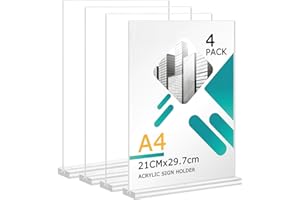 SOSERKOUER 4 Pièces Présentoir de Table A4, Présentoir en Acrylique Transparent, porte menu，porte menu restaurant，porte affiche，Support Acrylique A4 pour Menus，publicité, cadre photo, affichage, restaurant
