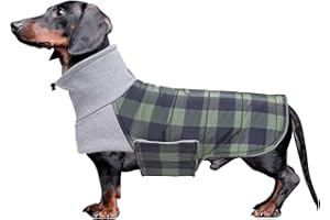 Geyecete Warm Thermal Quilted Dachshund Coat,High Neckine String Holes Dachshund jacketOutdoor Dog Apparel with Adjustable Bands-Green-M