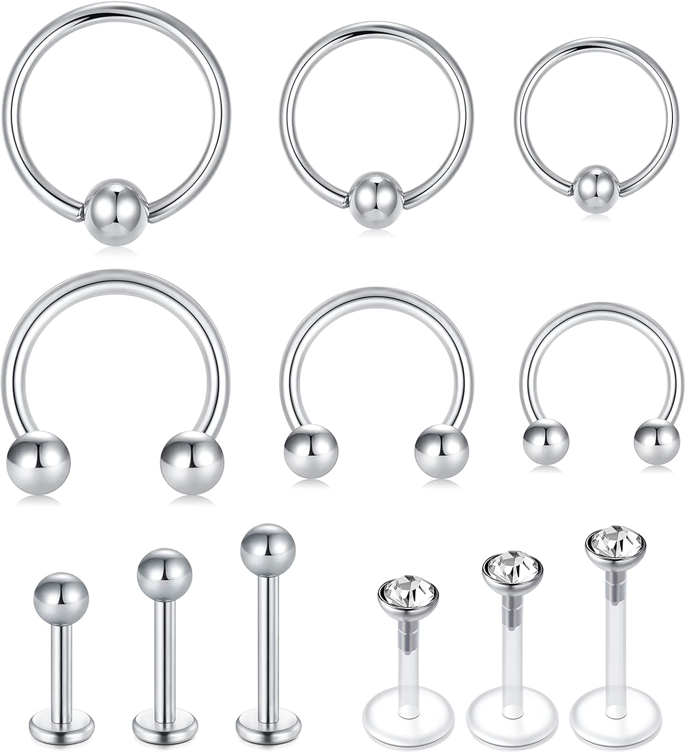 Briana Williams Septum Piercing Aro Nariz Herradura Acero Quirurgico 16G Helix con Bolitas Pendientes de Oreja Plata 6/8/10/12mm