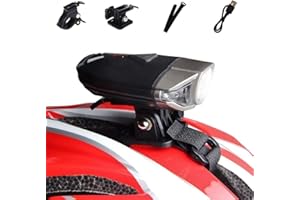 WASAGA Casco de Bicicleta Ligero, 300 Lumen LED Casco de Bicicleta Luz 3 Modos USB Recargable Impermeable Bicicleta Faro Delantero Montar o Actividades al Aire Libre