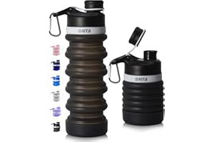ONTA Bouteille d'eau pliable – Sans BPA pour voyage, de qualité alimentaire, portable, anti-fuite, en silicone, 20 oz, 20 oz (noir)