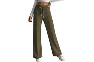 Hotouch Pantalon de jogging baggy pour femme - Couleur unie - Pantalon de loisirs - Pantalon large - Taille haute - Pantalon d'entraînement décontracté en tissu avec taille élastique