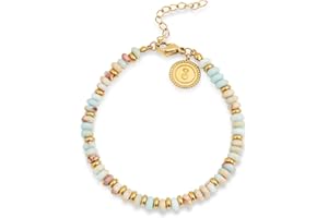 SINGULARU - Pulsera Full Daylight. Acero con Acabado en Baño Oro de 18Kt. Cristales de Colores y Beans en Acero. Joyas para Mujer