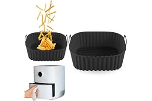 CHEFZOCO Molde Silicona Cuadrado para Freidora de Aire, Accesorios Freidoras de Aire, Recipiente de Silicona Cuadrado para Freidora, Antiadherente, Apta para freidoras de 4 a 5 litros, Silicona, Negro