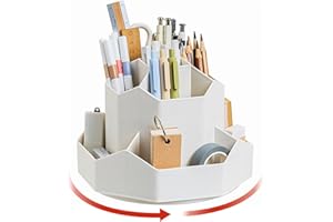 juingio Drehbarer Stiftehalter, 360° Drehbarer Schreibtisch Organizer mit 9 Fächern Stifte Organizer für Makeup/Schmuck/Bürobedarf(Weiß)