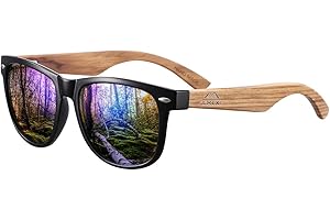 AMEXI Holz Sonnenbrillen Polarisierte Sonnenbrille,Herren Damen Polarisierte Sonnenbrille， UV400 Sonnenbrille/Der Rahmen der Brille ist aus Walnuss Holz