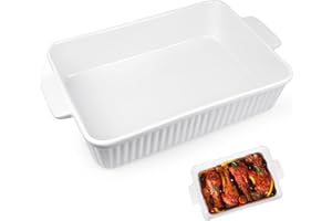 AZKEEGREY 4500ml Large Ceramic Baking Dish with Handles, 38 x 23 cm Casserole Dish for Oven, Rectangular Lasagna Dishes for Cooking Roasting Kitchen (White)