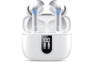 IKT Auriculares Inalámbricos Bluetooth, Auriculares Bluetooth 5.3 con 4 HD Mic HiFi Estéreo, Reducción de Ruido,14.2 mm Controlador dinámico, IP7 Impermeable 50H Cascos Inalambricos Blanco