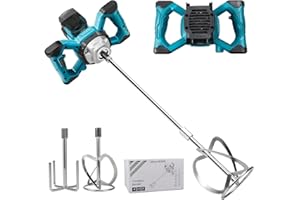 WINGFLY Malaxeur Mortier Compatible avec Batterie Makita, 3200 W batteur de mortier de couleur, max 680 tr/min, mélangeur électrique à palette avec 6 vitesses, 2 tiges mélangeurs (sans Batterie)