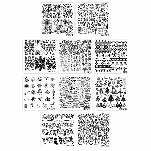 Bundle Monster 10pc Holiday Themed Nail Art Stamping Plates - Occasions Collection, Christmas + NYE