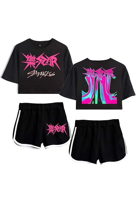 Fille Survêtement Kpop Maniac Crop Tops + Jupe Ensemble 2 PCS - T-Shirt Manches Courtes Et Jupe Été