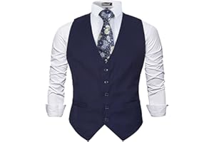 Alizeal Mens Classic Solid Color Business Suit Vest Regular Fit Tuxedo Waistcoat