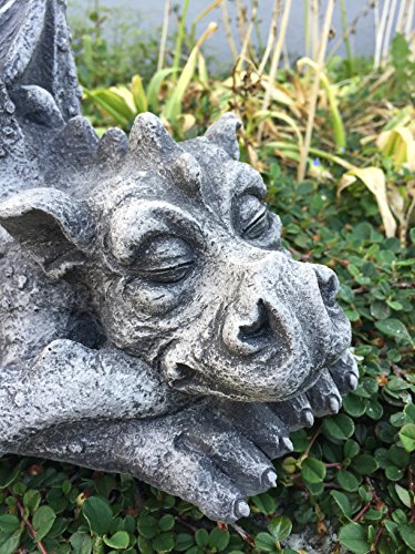 Steinfigur Gartenfigur Drache Flugdrache Gargoyle Garten Teich Deko L32cm 6,9kg - 3