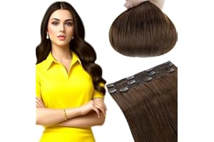 RUNATURE Clip in Real Hair Extensions Brown Human Hair Clip in Extensions Remy Brown Clip in Hair Extensions Human Hair Straight 50 Gram 12 Inch 3Pieces