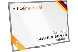 ‎OFFICEMARSHAL OfficeMarshal Magnettafel Whiteboard 60 x 90 cm mit Alurahmen silber | Magnetisches Whiteboard mit Stiftablage | Memoboard Magnetwand trocken abwischbar (silberner Rahmen)