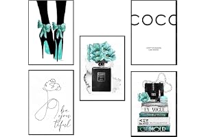Postertech® Premium-affischset med 5 bilder som snygg väggdekoration, 5 x DIN A4, collagebilder Coco-citat (set vit turkos)