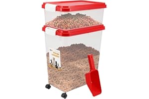 SMASHINGDEALSDIRECT 3 Piece Pet Food Airtight Storage Container With Plastic Measuring Scoop Treats And Dry Food Storage and Dispenser For Dogs Cats and Various Small Pets (Red)
