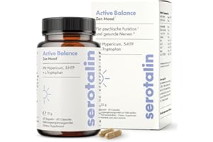 ‎SEROTALIN serotalin ACTIVE BALANCE Zen Mood | 60 hochdosierte Johanniskraut Kapseln mit Griffonia & L-Tryptophan, Vitamin D3, B-Komplex & Mangan | Ohne Koffein | Vegan