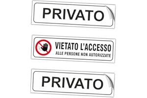 EVM Eticchette VIETATO L'ACCESSO + 2pz. PRIVATO Segnaletica Targhetta in PVC Morbido laminato Opaco Adesivo impermeabile Porte Locali Ufficcio 15x4cm 3pz.