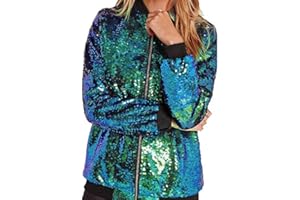 GirlzWalk ® Women’s Ladies Glitter Sequin Bomber Top Biker Festival Clubbing Party Club Jacket
