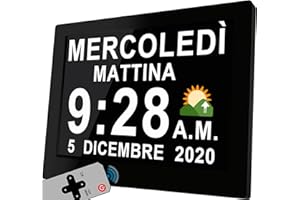 Véfaîî Sveglia Digitale Orologio Parete 2.0, 19 Allarmi & Promemoria Personalizzati, 10 Opzioni Oscuramento Automatico, Datario Non-Abbreviato per Anziani Ipovedenti Demenza, con Telecomando