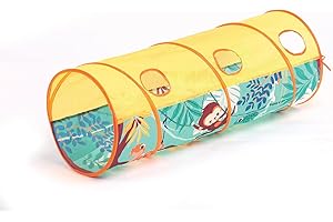 LUDI - Tunnel de Jeu - Dès 2 Ans - Thème Jungle - Léger et Pliable - Utilisation intérieur et Extérieur - Développe la motricité - 42x120cm