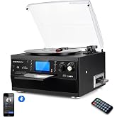 DIGITNOW! Platinum Vinyl Bluetooth Tourne-Disk USB MP3 and Classic Coding Function CD Player with FM Radio Cassette, 3 Speeds