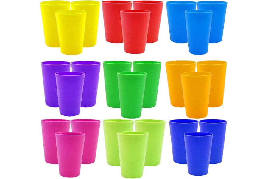 WAIZHIUA 27-Piece Plastic Cups, 260ml Reusable Drinking Cups, Plastic Tumblers Set for Children Kids, Kitchen, Outdoor Parties, Picnics, BBQ’s, Travels, 9 Colors