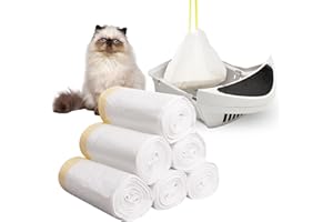 Papettly Bolsas para Arena para Gatos - 120/ 6Rollo Bolsas Arenero Gatos con Cordon para Bandejas de Arena Automáticas, 58x35cm Forro para Bandejas Higiénicas Gatos 2 mil de Espesor - Carga 10kg