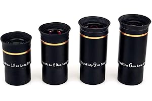 Svbony Okular Teleskop 1,25”, 6mm 9mm 15mm 20mm Teleskop Okulare Kit 66° Weitwinkelokular Scharfe Bilder, FMC Beschichtung Langer Augenabstand, für Mondsternhaufen und andere Planetenbeobachtungen