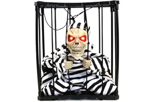 Cricia Dekoracja na Halloween do wnętrz, krzycząca animowana dekoracja na Halloween, rekwizyt dekoracyjny z czujnikiem ruchu, straszna klatka czaszki, więzień,