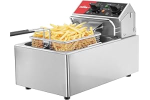 CROSSON ETL Listed 13Lbs Friggitrice elettrica da banco con cestello solido facile da montare, contenitore dell'olio rimovibile per ristorante Uso domestico-230 V, friggitrice commerciale da 3000 W