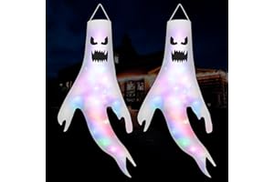 BOWASIN Halloween Deko Outdoor,Halloween Deko Garten,Halloween Windsäcke,Horror Deko,Geister Deko,Ghost Windsack Flagge Halloween Hängende Dekoration für Innen Außen Garten Horror Mottoparty (2 Stück)