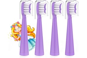 Vekkia Kids Electric Toothbrush Replacement Heads - 7X More Plaque Removal, End-Rounded 3D Curved Soft Bristles, Comfortable & Efficient Clean Teeth, Perfect for Kid Small Mouth,(4 Pack) (Purple)