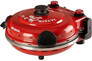 Ariete Pizza Four 919, Pizza 4 Minute, 5 Niveaux de Cuisson, Plaque Réfractaire Anti-Adhérente pour Le Réchauffage, Lames en Bois Incluses, Température Maximale de 400°C, 1200W, Rouge