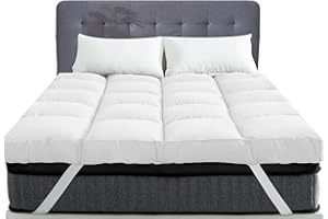 Linens World Mattress Topper Double Bed - 10CM Extra Thick Double Mattress Topper - 1200GSM Filling Fiber - Luxurious Comfort, Hypoallergenic, Elastic Straps Deep Pocket Thick