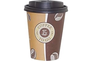 Gastro-Bedarf-Gutheil 100 Top Kaffeebecher Pappe 300ml / 12oz Pappbecher Einwegbecher EINWEG Coffee to go 0,3 L 300ml Becher mit schwarzen Deckel