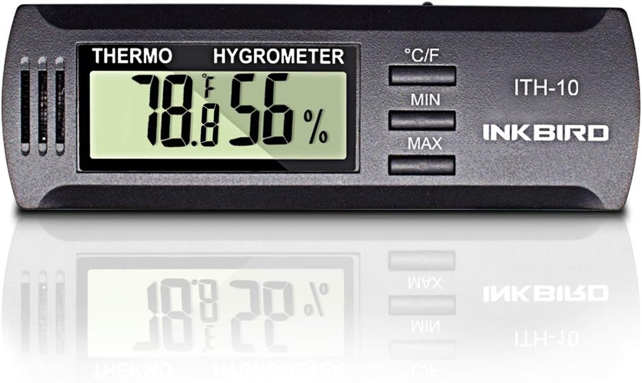 Inkbird ITH-10 Digital Thermometer and Hygrometer Temperature Humidity Monitor Humidor Guitar Ukulele Cigar Box Cigarette Mason Jar