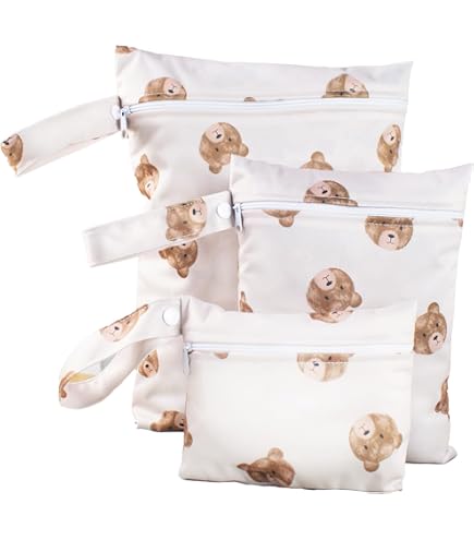Wetbag Per Pannolini Riutilizzabile – Borsa Impermeabile Beige – Doppio Scomparto – Per Viaggio, Piscina E Spiaggia - 2